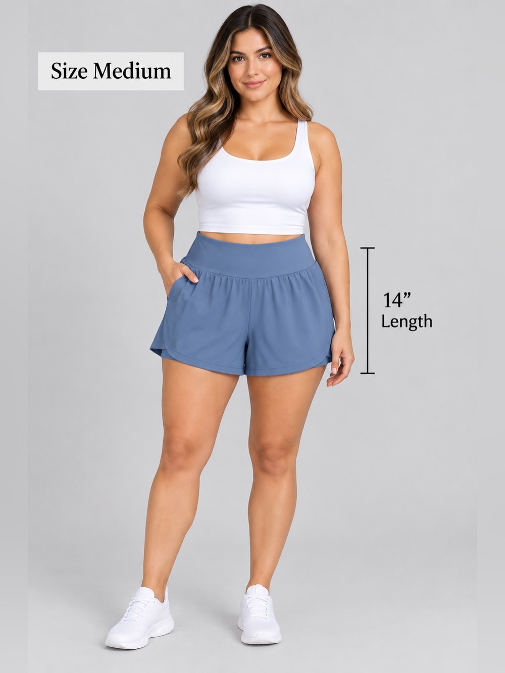 Women's Blue High-Waisted Athletic Shorts with Built-In Shorts - Size Medium